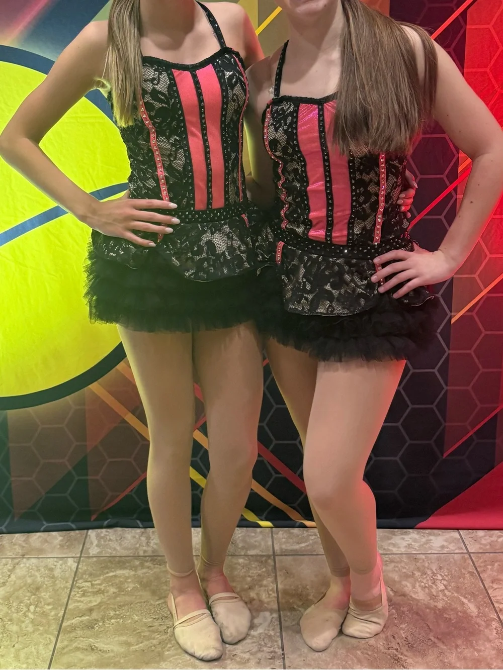 Custom Dance CostumeBlack & Coral Lace Tutu Bodice Dress